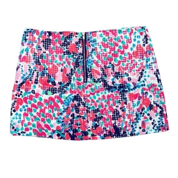 LILLY PULITZER TATE CAMEO WHITE SWEET NOTHING SEQUIN FLORAL MINI SKIRT‎ 0 EUC - Picture 2 of 12